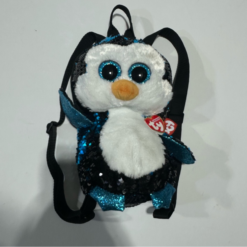 TY Fashion Sequin Black and Blue Backpack - Waddles the penguin